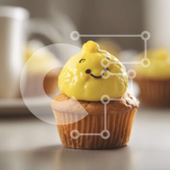 Intra Συλλεκτικό Ξύλινο Παζλ Plywood  4mm - Χαμογελαστό πρόσωπο cupcake σε ένα τραπέζι με φλιτζάνι καφέ Σε Ξύλινο Κουτί - Διαστάσεις: 10x10 cm – 25 κομμάτια - Image 1