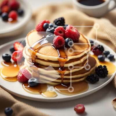 Intra Συλλεκτικό Ξύλινο Παζλ Plywood 4mm - Νόστιμη στοίβα από τηγανίτες με γλυκό σιρόπι και φρέσκα μούρα Σε Ξύλινο Κουτί - Διαστάσεις: 10x10 cm – 25 κομμάτια - Image 1