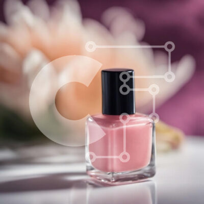 Intra Συλλεκτικό Ξύλινο Παζλ Plywood  4mm - Ροζ μπουκάλι βερνικιού νυχιών σε λευκή επιφάνεια με φόντο λουλούδι Σε Ξύλινο Κουτί - Διαστάσεις: 10x10 cm – 25 κομμάτια - Image 1