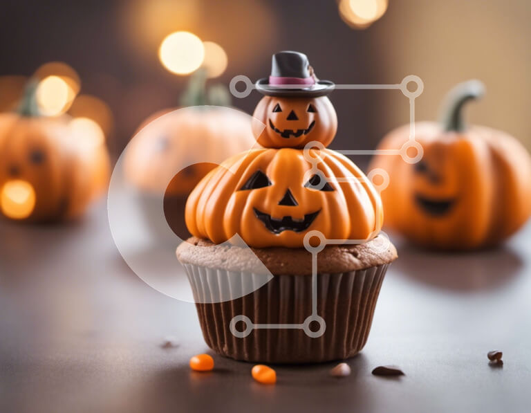 Intra Συλλεκτικό Ξύλινο Παζλ Plywood  4mm - Αποκριάτικο cupcake με κολοκύθες και ζαχαρωτά Σε Ξύλινο Κουτί - Διαστάσεις: 10x10 cm – 25 κομμάτια