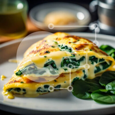 Intra Συλλεκτικό Ξύλινο Παζλ Plywood  4mm - Νόστιμη ομελέτα με σπανάκι και τυρί σε λευκό πιάτο Σε Ξύλινο Κουτί - Διαστάσεις: 10x10 cm – 25 κομμάτια - Image 1