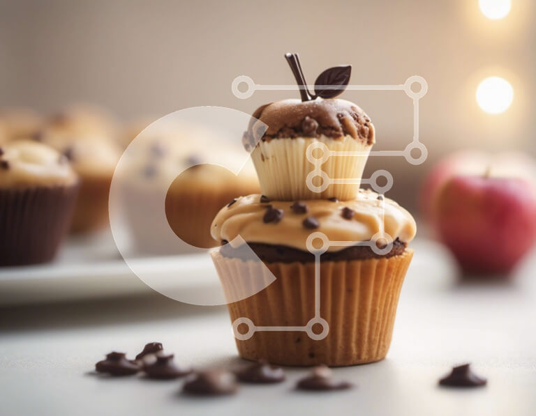 Intra Συλλεκτικό Ξύλινο Παζλ Plywood  4mm - Cupcakes στοιβάζονται το ένα πάνω στο άλλο με Cupcake σε σχήμα μήλου Σε Ξύλινο Κουτί - Διαστάσεις: 10x10 cm – 25 κομμάτια