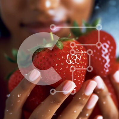 Intra Συλλεκτικό Ξύλινο Παζλ Plywood 4mm - Όμορφη εικόνα μιας γυναίκας που κρατά φρέσκες φράουλες Σε Ξύλινο Κουτί - Διαστάσεις: 10x10 cm – 25 κομμάτια - Image 1