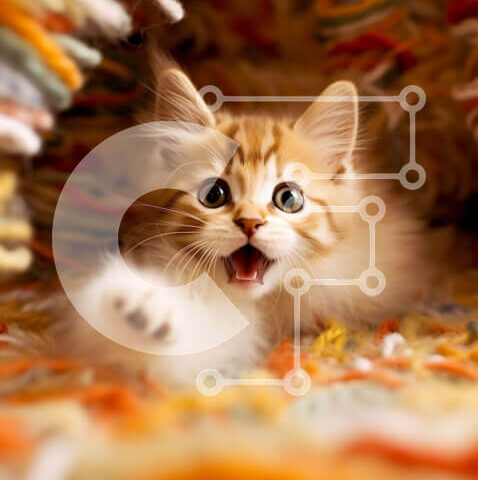 Intra Συλλεκτικό Ξύλινο Παζλ Plywood  4mm - Χαριτωμένο γατάκι που κρύβεται πίσω από μια πολύχρωμη κουβέρτα ή χαλί Σε Ξύλινο Κουτί - Διαστάσεις: 10x10 cm – 25 κομμάτια - Image 1