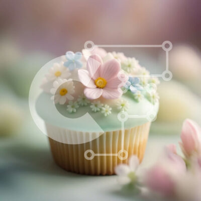 Intra Συλλεκτικό Ξύλινο Παζλ Plywood  4mm - Λαχταριστό μπλε cupcake με πανέμορφη λευκή φλοράλ διακόσμηση Σε Ξύλινο Κουτί - Διαστάσεις: 10x10 cm – 25 κομμάτια - Image 1