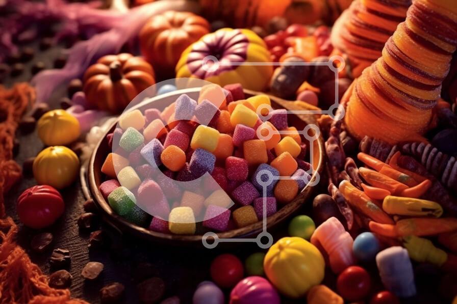 Intra Συλλεκτικό Ξύλινο Παζλ Plywood  4mm - Μπολ με πολύχρωμες καραμέλες με κολοκύθες και φθινοπωρινά διακοσμητικά Σε Ξύλινο Κουτί - Διαστάσεις: 10x10 cm – 25 κομμάτια