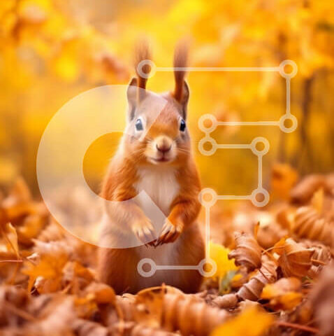 Intra Συλλεκτικό Ξύλινο Παζλ Plywood  4mm - Αξιολάτρευτη εικόνα ενός κόκκινου σκίουρου σε ένα σωρό από φθινοπωρινά φύλλα Σε Ξύλινο Κουτί - Διαστάσεις: 10x10 cm – 25 κομμάτια - Image 1