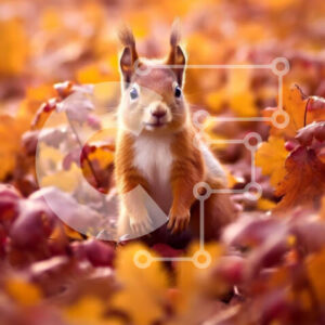 Intra Συλλεκτικό Ξύλινο Παζλ Plywood  4mm - Αξιολάτρευτη εικόνα ενός κόκκινου σκίουρου σε ένα σωρό από φθινοπωρινά φύλλα Σε Ξύλινο Κουτί - Διαστάσεις: 10x10 cm – 25 κομμάτια