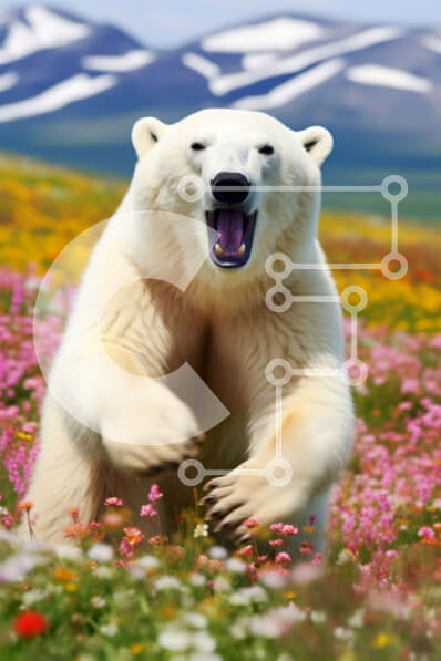 Intra Συλλεκτικό Ξύλινο Παζλ Plywood  4mm - Εκπληκτική εικόνα μιας πολικής αρκούδας σε ένα χωράφι με αγριολούλουδα Σε Ξύλινο Κουτί - Διαστάσεις: 10x10 cm – 25 κομμάτια