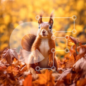 Intra Συλλεκτικό Ξύλινο Παζλ Plywood  4mm - Αξιολάτρευτη εικόνα ενός κόκκινου σκίουρου σε ένα σωρό από φθινοπωρινά φύλλα Σε Ξύλινο Κουτί - Διαστάσεις: 10x10 cm – 25 κομμάτια