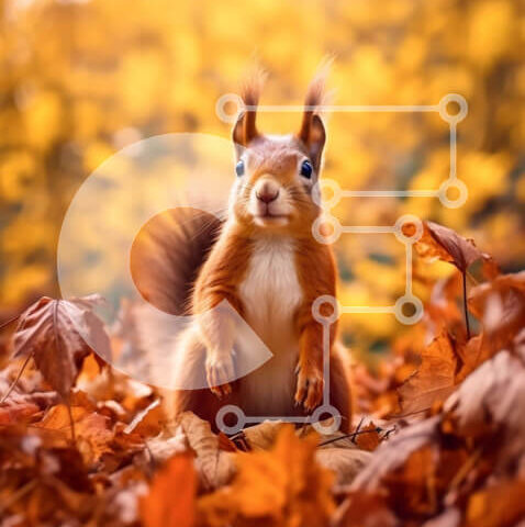 Intra Συλλεκτικό Ξύλινο Παζλ Plywood 4mm - Αξιολάτρευτη εικόνα ενός κόκκινου σκίουρου σε ένα σωρό από φθινοπωρινά φύλλα Σε Ξύλινο Κουτί - Διαστάσεις: 10x10 cm – 25 κομμάτια - Image 1