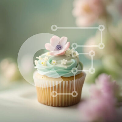 Intra Συλλεκτικό Ξύλινο Παζλ Plywood  4mm - Όμορφο cupcake με μπλε παγωμένο και ροζ λουλούδι Σε Ξύλινο Κουτί - Διαστάσεις: 10x10 cm – 25 κομμάτια - Image 1