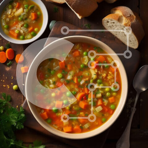 Intra Συλλεκτικό Ξύλινο Παζλ Plywood  4mm - Μπολ με νόστιμη σούπα λαχανικών με ψωμί στο πλάι Σε Ξύλινο Κουτί - Διαστάσεις: 10x10 cm – 25 κομμάτια - Image 1