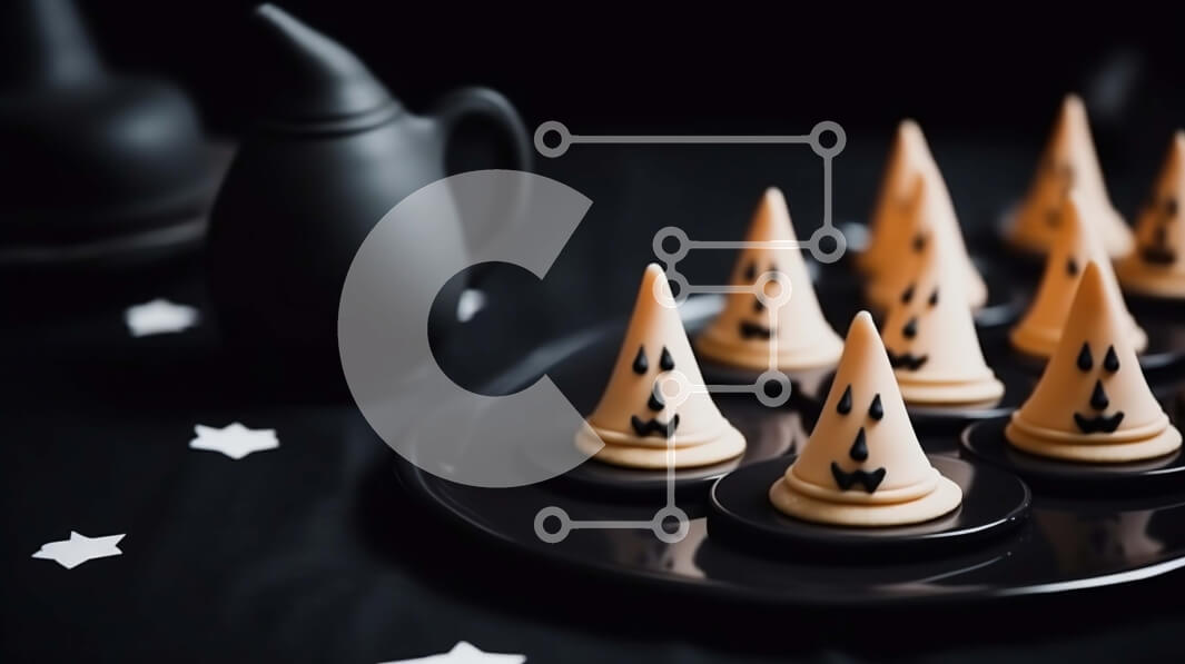 Intra Συλλεκτικό Ξύλινο Παζλ Plywood  4mm - Μαύρο πιάτο με καπέλο μαγισσών επιδόρπια για το Halloween Σε Ξύλινο Κουτί - Διαστάσεις: 10x10 cm – 25 κομμάτια