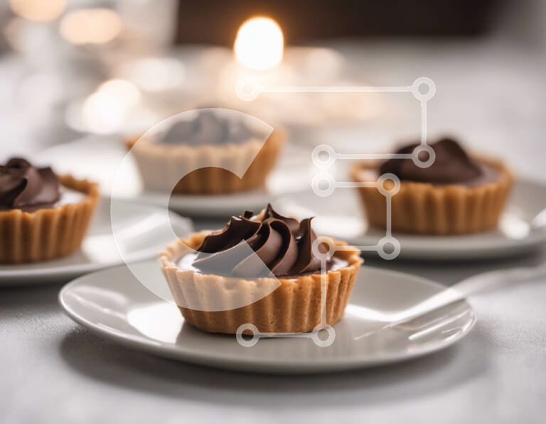 Intra Συλλεκτικό Ξύλινο Παζλ Plywood  4mm - Λαχταριστές μίνι τάρτες σοκολάτας σε λευκά πιάτα Σε Ξύλινο Κουτί - Διαστάσεις: 10x10 cm – 25 κομμάτια