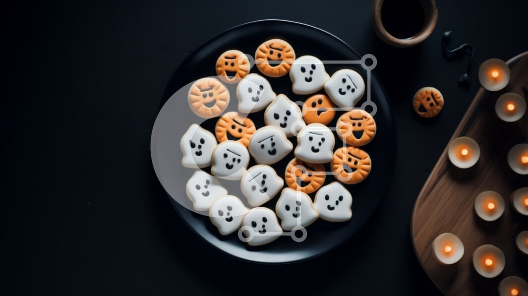 Intra Συλλεκτικό Ξύλινο Παζλ Plywood  4mm - Μπισκότα φαντάσματα σε μαύρο πιάτο Σε Ξύλινο Κουτί - Διαστάσεις: 10x10 cm – 25 κομμάτια