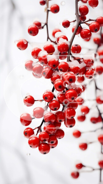 Intra Συλλεκτικό Ξύλινο Παζλ Plywood  4mm - Κλάδος με κόκκινα μούρα σε λευκό φόντο Σε Ξύλινο Κουτί - Διαστάσεις: 10x10 cm – 25 κομμάτια