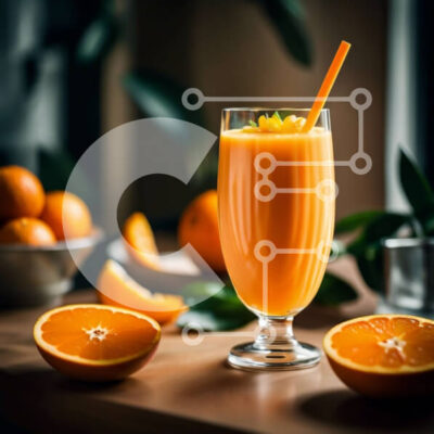 Intra Συλλεκτικό Ξύλινο Παζλ Plywood 4mm - Δροσιστικό ποτήρι χυμό πορτοκαλιού με κομμένα πορτοκάλια στο φόντο Σε Ξύλινο Κουτί - Διαστάσεις: 10x10 cm – 25 κομμάτια - Image 1