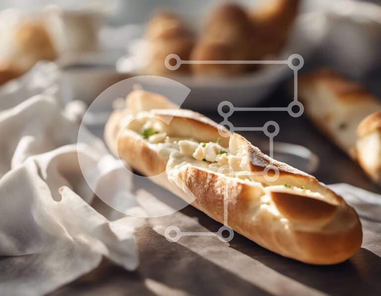 Intra Συλλεκτικό Ξύλινο Παζλ Plywood  4mm - Κοντινό πλάνο σάντουιτς μπαγκέτας με τυρί και πράσινα κρεμμύδια Σε Ξύλινο Κουτί - Διαστάσεις: 10x10 cm – 25 κομμάτια