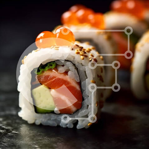 Intra Συλλεκτικό Ξύλινο Παζλ Plywood  4mm - Νόστιμο ρολό σούσι με σολομό, αβοκάντο και αγγούρι Σε Ξύλινο Κουτί - Διαστάσεις: 10x10 cm – 25 κομμάτια - Image 1