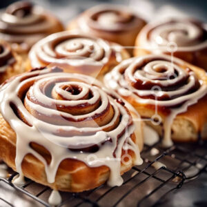 Intra Συλλεκτικό Ξύλινο Παζλ Plywood  4mm - Κοντινό πλάνο από φρεσκοψημένα ρολά κανέλας με κρεμώδες γλάσο Σε Ξύλινο Κουτί - Διαστάσεις: 10x10 cm – 25 κομμάτια