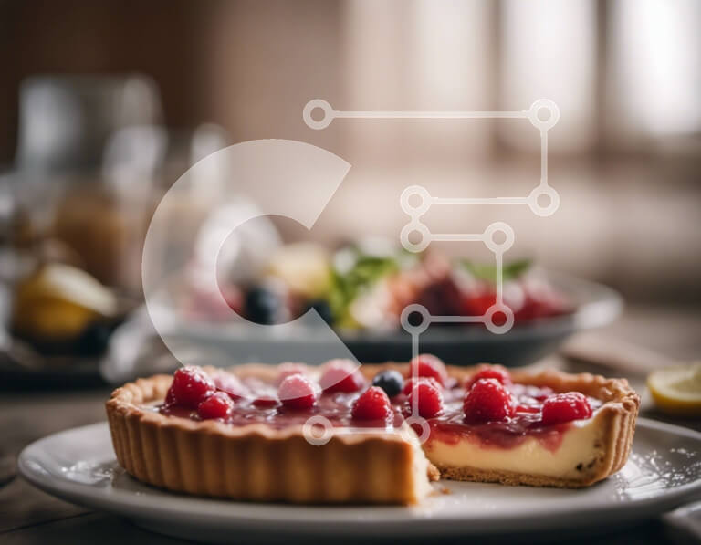 Intra Συλλεκτικό Ξύλινο Παζλ Plywood  4mm - Τάρτα με μούρα και λεμόνια σε ένα τραπέζι Σε Ξύλινο Κουτί - Διαστάσεις: 10x10 cm – 25 κομμάτια