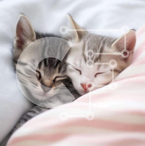 Intra Συλλεκτικό Ξύλινο Παζλ Plywood  4mm - Δύο γατάκια που κοιμούνται σε ένα κρεβάτι με ροζ και λευκές κουβέρτες Σε Ξύλινο Κουτί - Διαστάσεις: 10x10 cm – 25 κομμάτια - Image 1