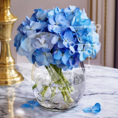 Intra Συλλεκτικό Ξύλινο Παζλ Plywood  4mm - Μπλε λουλούδια σε γυάλινο βάζο σε μαρμάρινο τραπέζι με πεταλούδες Σε Ξύλινο Κουτί - Διαστάσεις: 10x10 cm – 25 κομμάτια - Image 1