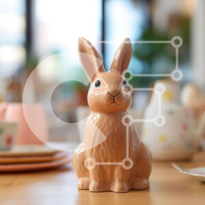 Intra Συλλεκτικό Ξύλινο Παζλ Plywood  4mm - Κομψό σκηνικό τραπεζιού με κεραμικό ειδώλιο λαγουδάκι και φλιτζάνια τσαγιού Σε Ξύλινο Κουτί - Διαστάσεις: 10x10 cm – 25 κομμάτια