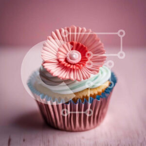 Intra Συλλεκτικό Ξύλινο Παζλ Plywood  4mm - Κομψό ροζ και μπλε cupcake με λουλουδένιο στολισμό Σε Ξύλινο Κουτί - Διαστάσεις: 10x10 cm – 25 κομμάτια