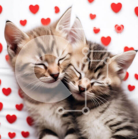 Intra Συλλεκτικό Ξύλινο Παζλ Plywood  4mm - Δύο γατάκια στριμώχνονται μαζί με φόντο κόκκινες καρδιές Σε Ξύλινο Κουτί - Διαστάσεις: 10x10 cm – 25 κομμάτια - Image 1