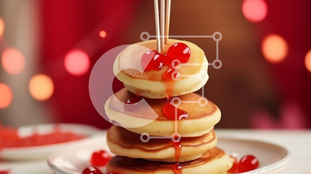 Intra Συλλεκτικό Ξύλινο Παζλ Plywood  4mm - Στοίβα από τηγανίτες με σιρόπι και κεράσια Σε Ξύλινο Κουτί - Διαστάσεις: 10x10 cm – 25 κομμάτια