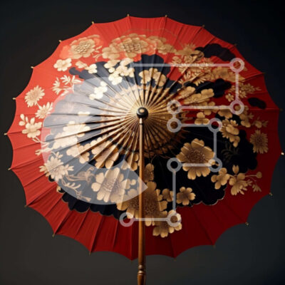 Intra Συλλεκτικό Ξύλινο Παζλ Plywood  4mm - Κόκκινη λουλουδάτη ομπρέλα με χρυσές πινελιές σε μαύρο φόντο Σε Ξύλινο Κουτί - Διαστάσεις: 10x10 cm – 25 κομμάτια - Image 1