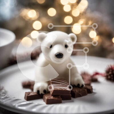 Intra Συλλεκτικό Ξύλινο Παζλ Plywood  4mm - Λευκό ειδώλιο πολικής αρκούδας και κομμάτια σοκολάτας σε ένα πιάτο Σε Ξύλινο Κουτί - Διαστάσεις: 10x10 cm – 25 κομμάτια - Image 1