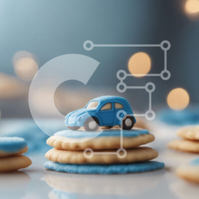 Intra Συλλεκτικό Ξύλινο Παζλ Plywood  4mm - Στοίβα μπλε μπισκότα με ένα μπλε αυτοκίνητο στην κορυφή Σε Ξύλινο Κουτί - Διαστάσεις: 10x10 cm – 25 κομμάτια - Image 1