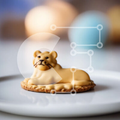 Intra Συλλεκτικό Ξύλινο Παζλ Plywood  4mm - Κίτρινο μπισκότο λιονταριών σε ένα άσπρο πιάτο Σε Ξύλινο Κουτί - Διαστάσεις: 10x10 cm – 25 κομμάτια - Image 1