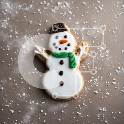 Intra Συλλεκτικό Ξύλινο Παζλ Plywood 4mm - Μπισκότο σε σχήμα χιονάνθρωπου με λευκό παγωμένο και πράσινο φουλάρι σε νιφάδες χιονιού Σε Ξύλινο Κουτί - Διαστάσεις: 10x10 cm – 25 κομμάτια - Image 1