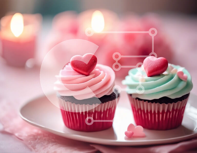 Intra Συλλεκτικό Ξύλινο Παζλ Plywood  4mm - Ρομαντικά cupcakes με καρδιές σε λευκό πιάτο Σε Ξύλινο Κουτί - Διαστάσεις: 10x10 cm – 25 κομμάτια