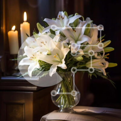 Intra Συλλεκτικό Ξύλινο Παζλ Plywood  4mm - Λευκοί κρίνοι και αναμμένο κερί σε ένα τραπέζι Σε Ξύλινο Κουτί - Διαστάσεις: 10x10 cm – 25 κομμάτια - Image 1