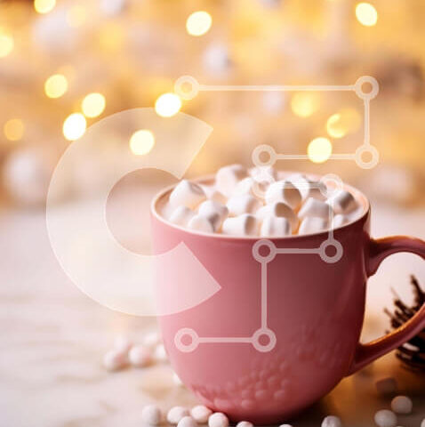 Intra Συλλεκτικό Ξύλινο Παζλ Plywood 4mm - Εορταστικό ροζ φλιτζάνι καφέ με Marshmallows και νιφάδες χιονιού Σε Ξύλινο Κουτί - Διαστάσεις: 10x10 cm – 25 κομμάτια - Image 1