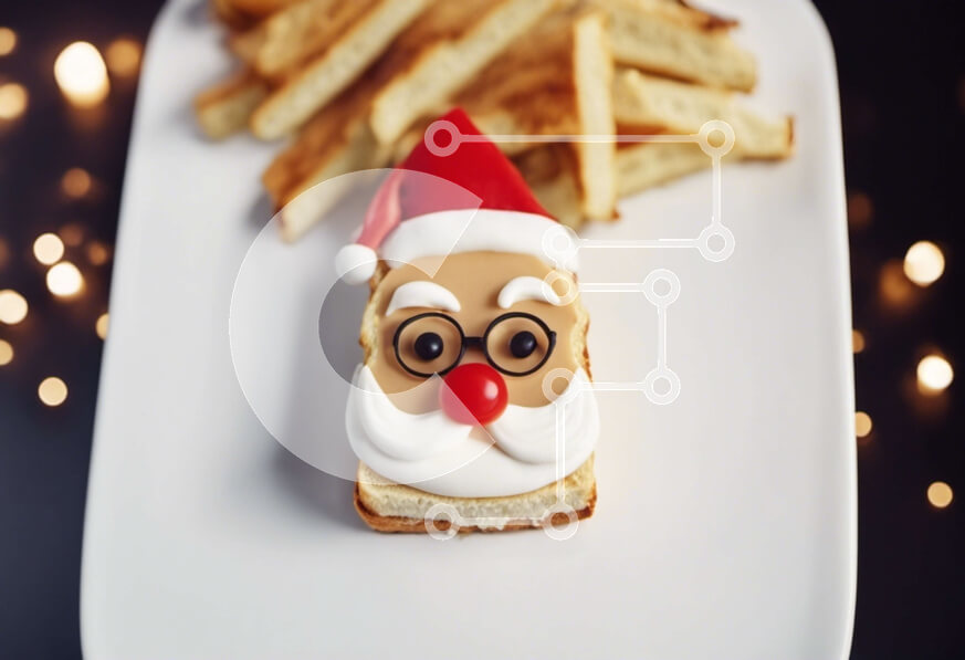 Intra Συλλεκτικό Ξύλινο Παζλ Plywood  4mm - Σάντουιτς Άγιου Βασίλη με τηγανητές πατάτες και κόκκινο παγωμένο σε ένα διακοσμημένο πιάτο Σε Ξύλινο Κουτί - Διαστάσεις: 10x10 cm – 25 κομμάτια