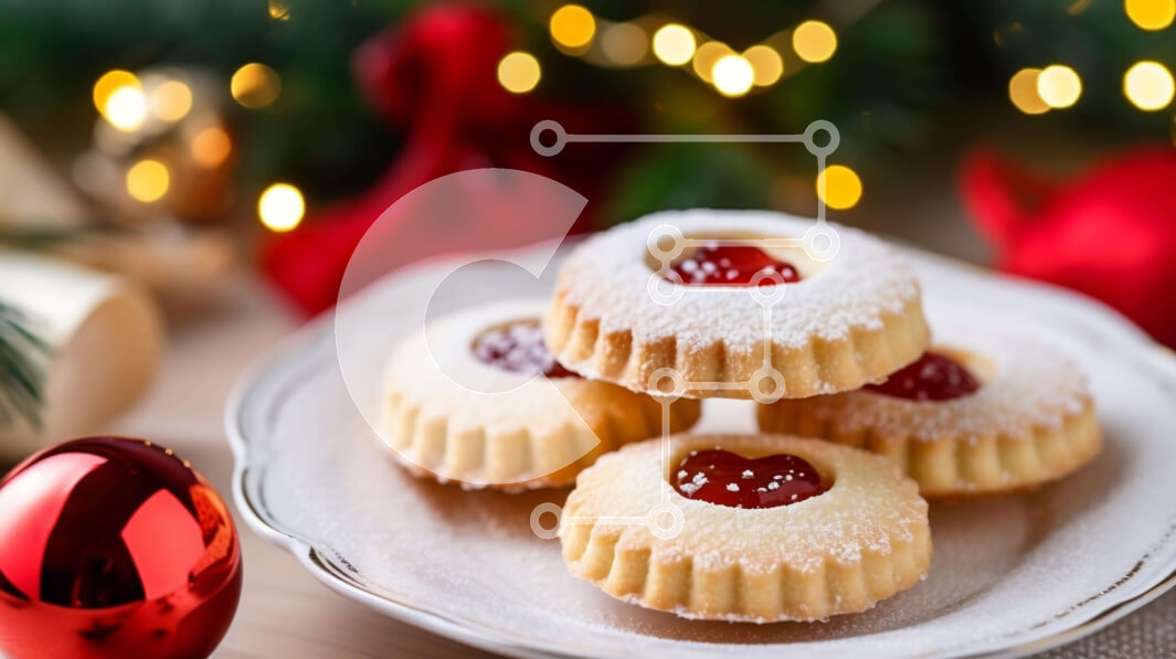 Intra Συλλεκτικό Ξύλινο Παζλ Plywood  4mm - Λαχταριστά στοιβαγμένα μπισκότα με ζάχαρη άχνη και κόκκινη μαρμελάδα Σε Ξύλινο Κουτί - Διαστάσεις: 10x10 cm – 25 κομμάτια