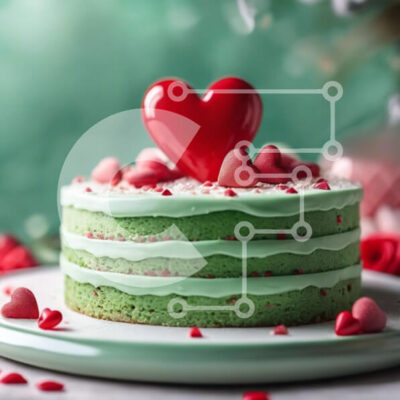 Intra Συλλεκτικό Ξύλινο Παζλ Plywood  4mm - Νόστιμο πράσινο κέικ τριών επιπέδων με καρδιές και πασπάλισμα Σε Ξύλινο Κουτί - Διαστάσεις: 10x10 cm – 25 κομμάτια - Image 1