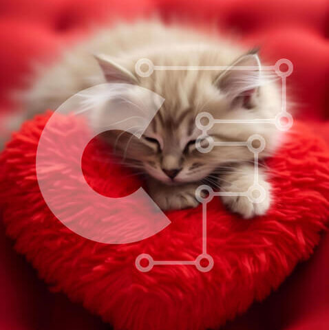 Intra Συλλεκτικό Ξύλινο Παζλ Plywood  4mm - Μικρή γάτα που κοιμάται σε μαξιλάρι σε σχήμα καρδιάς Σε Ξύλινο Κουτί - Διαστάσεις: 10x10 cm – 25 κομμάτια - Image 1