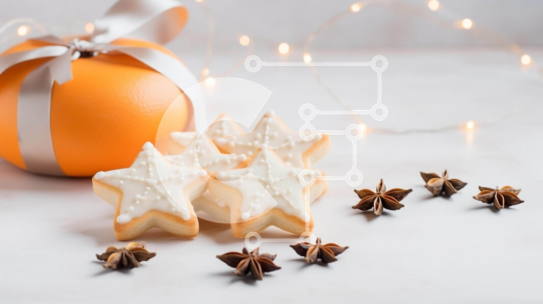 Intra Συλλεκτικό Ξύλινο Παζλ Plywood  4mm - Πορτοκαλί, μπισκότο σε σχήμα αστεριού και ξυλάκια κανέλας σε ένα τραπέζι Σε Ξύλινο Κουτί - Διαστάσεις: 10x10 cm – 25 κομμάτια