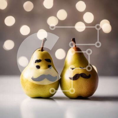 Intra Συλλεκτικό Ξύλινο Παζλ Plywood 4mm - Δύο χαμογελαστά αχλάδια με μουστάκια σε λευκό φόντο Σε Ξύλινο Κουτί - Διαστάσεις: 10x10 cm – 25 κομμάτια - Image 1