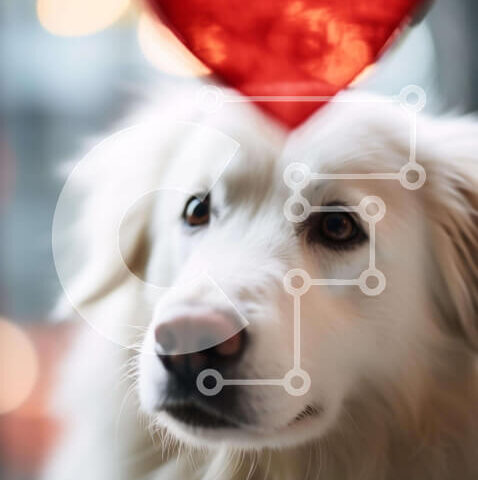 Intra Συλλεκτικό Ξύλινο Παζλ Plywood 4mm - Λευκό σκυλί με κόκκινη καρδιά που κρέμεται από το κεφάλι Σε Ξύλινο Κουτί - Διαστάσεις: 10x10 cm – 25 κομμάτια - Image 1