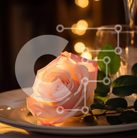 Intra Συλλεκτικό Ξύλινο Παζλ Plywood 4mm - Ρομαντικό τραπέζι με ποτήρια κρασιού και τριαντάφυλλο Σε Ξύλινο Κουτί - Διαστάσεις: 10x10 cm – 25 κομμάτια - Image 1