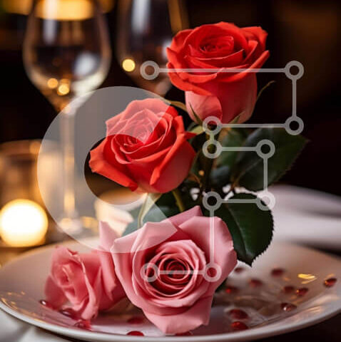 Intra Συλλεκτικό Ξύλινο Παζλ Plywood 4mm - Ρομαντικό τραπέζι δείπνου με κόκκινα τριαντάφυλλα και ποτήρια κρασιού Σε Ξύλινο Κουτί - Διαστάσεις: 10x10 cm – 25 κομμάτια - Image 1