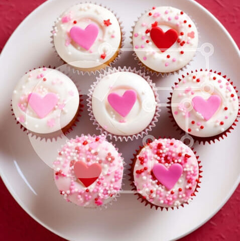 Intra Συλλεκτικό Ξύλινο Παζλ Plywood 4mm - Λαχταριστά cupcakes με κόκκινες και λευκές καρδιές διακοσμήσεις Σε Ξύλινο Κουτί - Διαστάσεις: 10x10 cm – 25 κομμάτια - Image 1